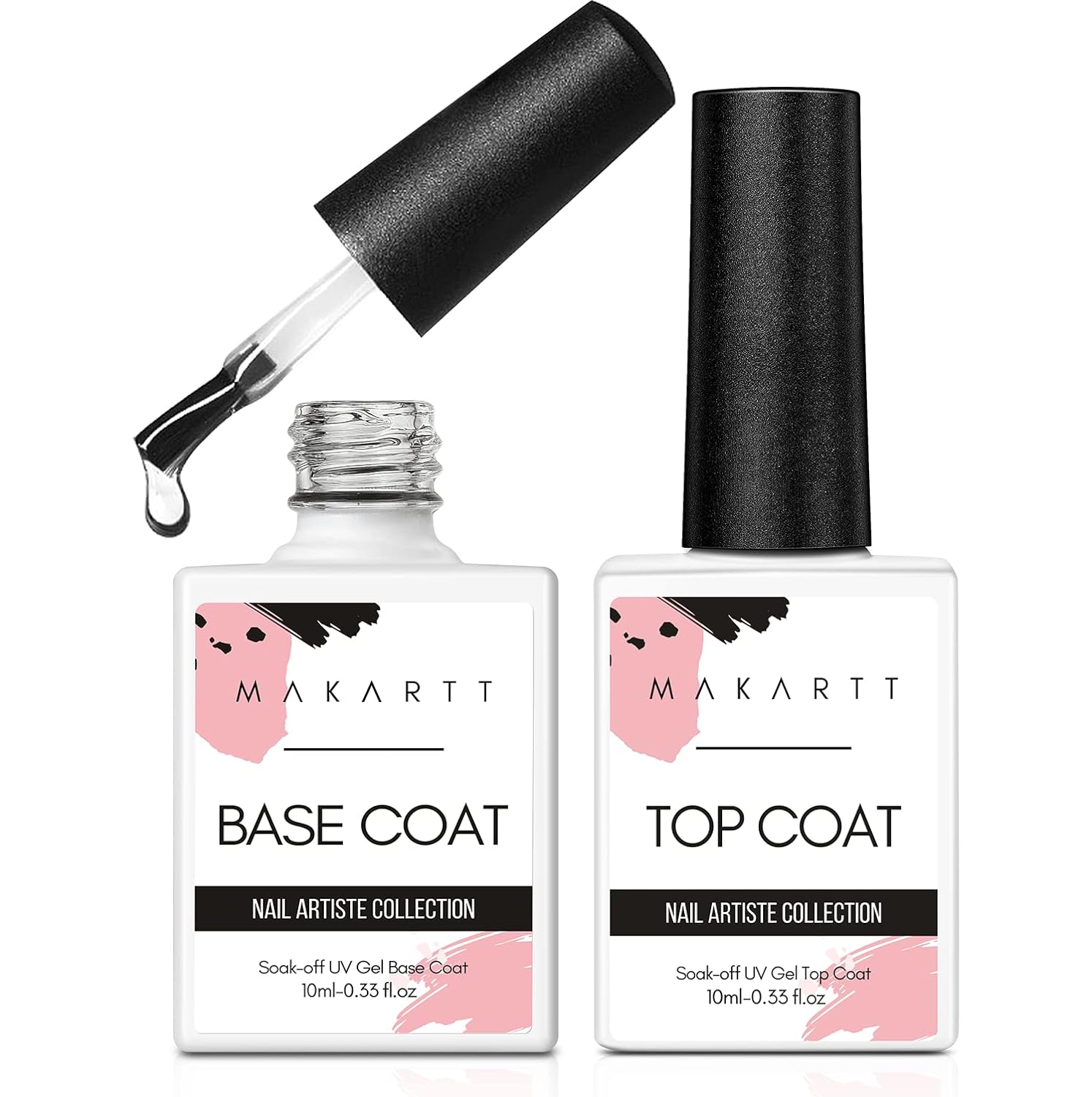 Makartt Gel Top Coat and Base Coat Set – No Wipe Shine Finish Soak Off Gel Base Top Coat Long Lasting LED Nail Lamp Gel for Gel Nail Polish Salon Quality Nail Manicure Gifts, 2pcs 10ML