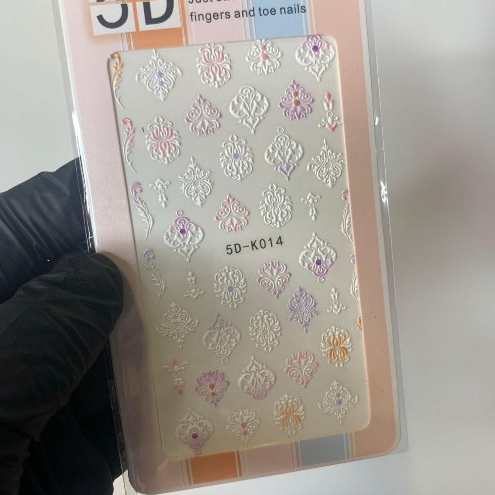 3D white flower nail stickers - 3